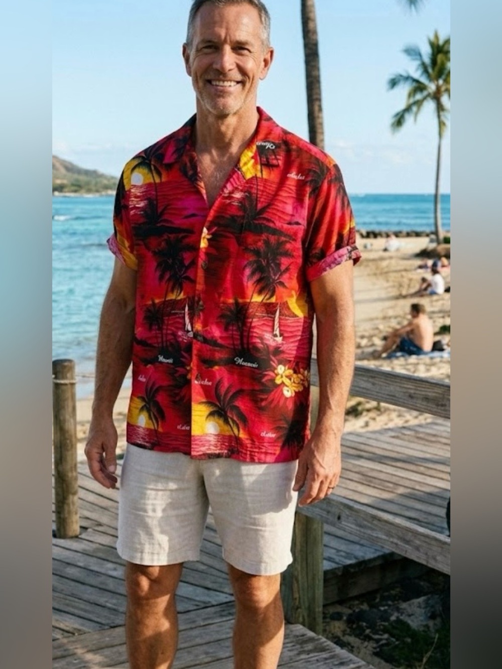 Royal Creations Men's Red Hawaiian Shirt XL Palms Trees Made in Hawaii